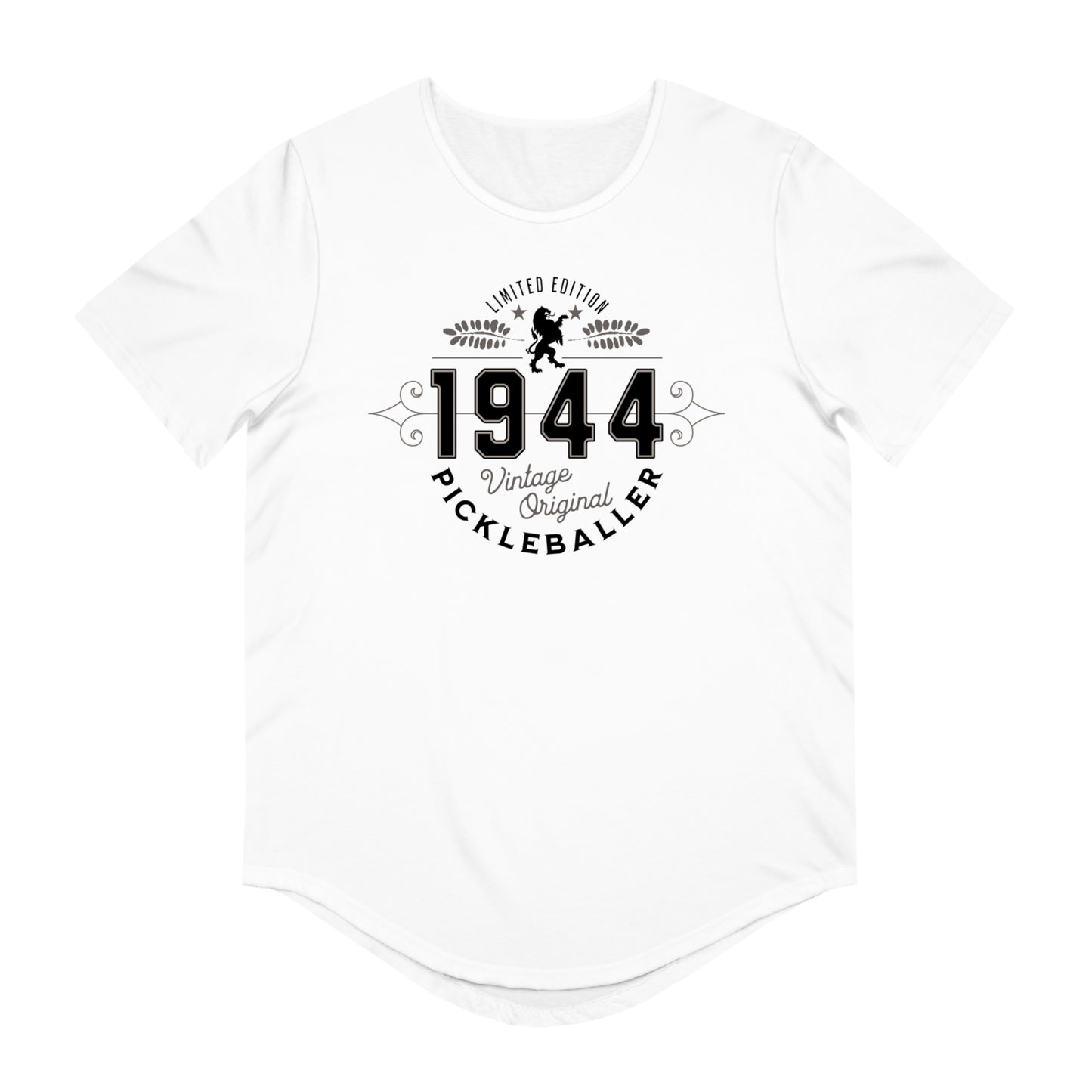 VINTAGE PICKLEBALLER 1944 (FRONT & BACK) - Men's Curved-Hem Jersey T-Shirt
