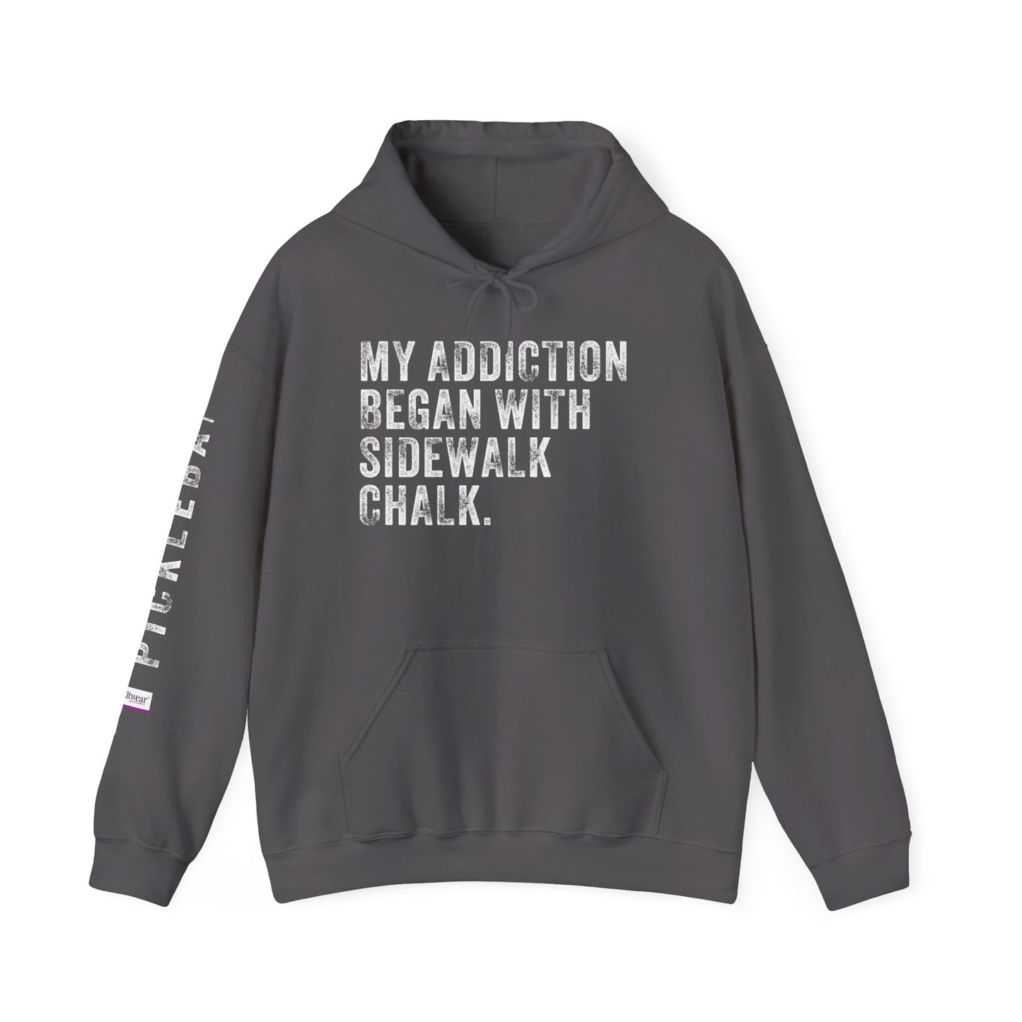 MY ADDICTION BEGAN WITH SIDEWALK CHALK, Unisex Heavy Blend™ Hooded Sweatshirt