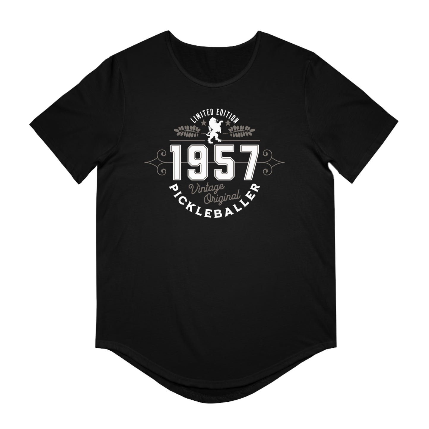 VINTAGE PICKLEBALLER 1957 (FRONT & BACK) - Men's Curved-Hem Jersey T-Shirt