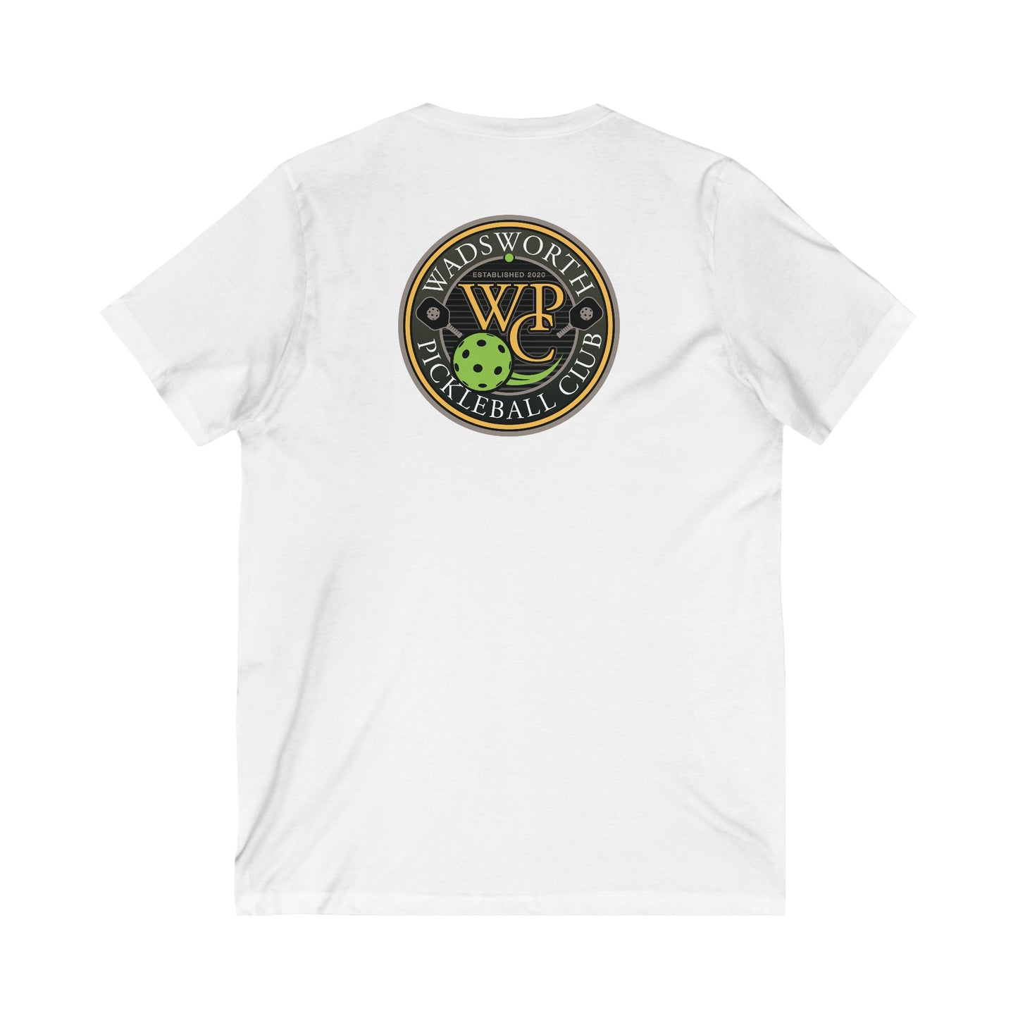 WPC COLOR VERTICAL LOGO (FRONT & PICKLEBALL BACK) - Unisex Jersey Short Sleeve V-Neck Tee