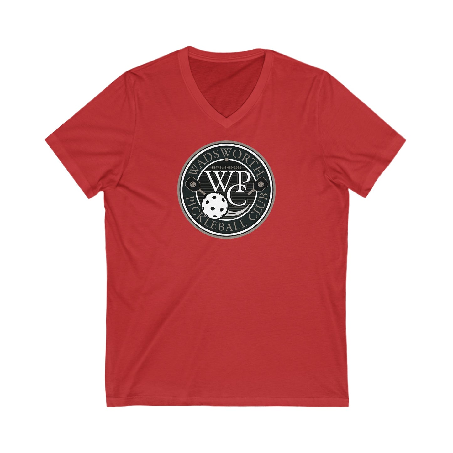 WPC GRAY LOGO V-NECK (FRONT & PICKLEBALL BACK) - Unisex Jersey Short Sleeve V-Neck Tee