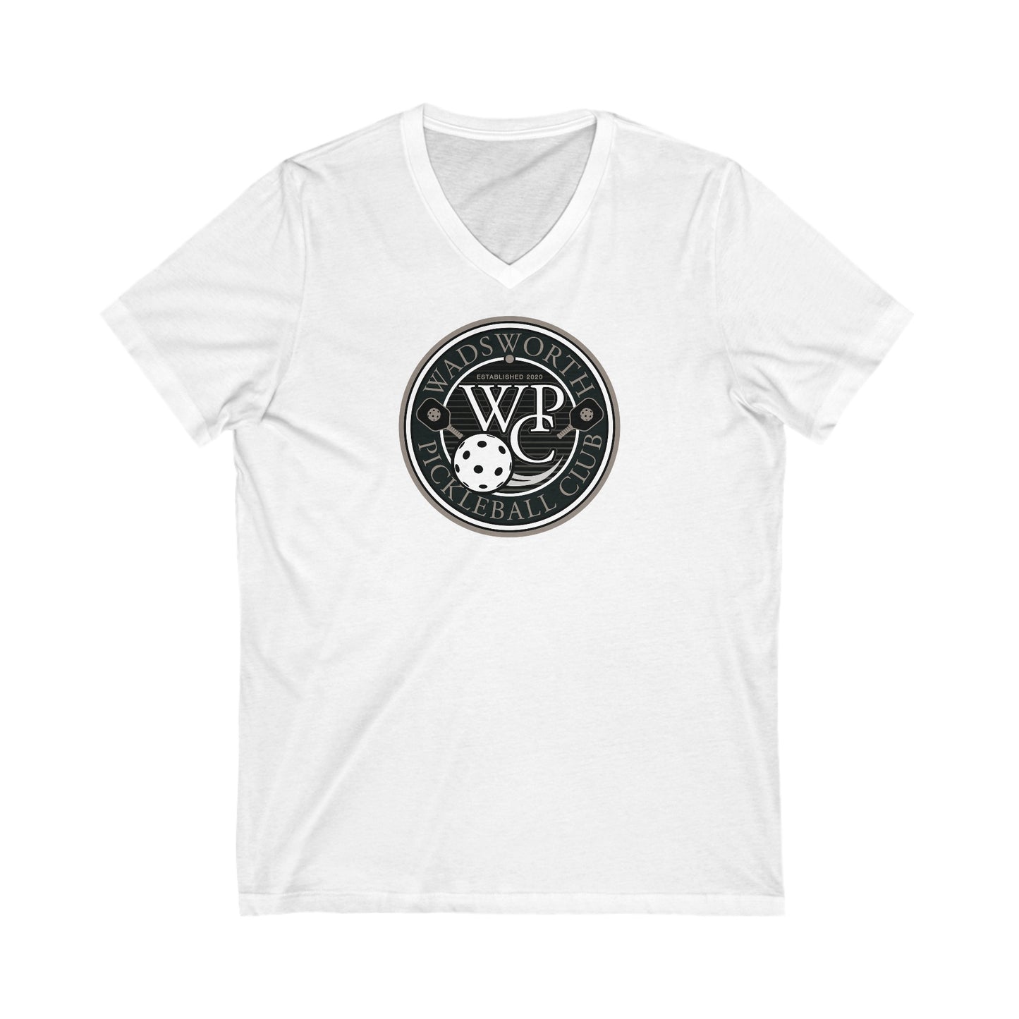 WPC GRAY LOGO V-NECK (FRONT & PICKLEBALL BACK) - Unisex Jersey Short Sleeve V-Neck Tee