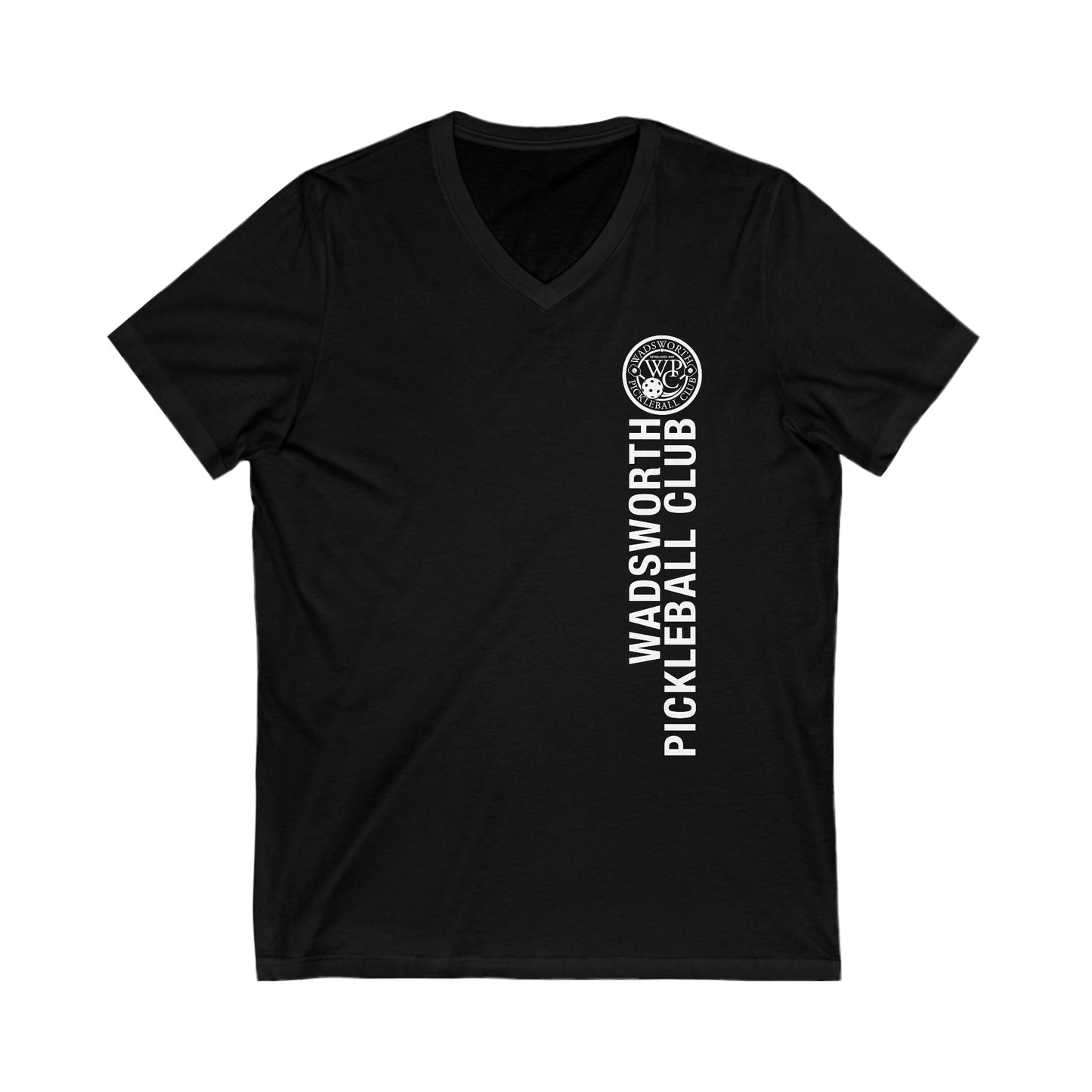 WPC WHITE-BLACK VERTICAL LOGO (FRONT & PICKLEBALL BACK) - Unisex Jersey Short Sleeve V-Neck Tee