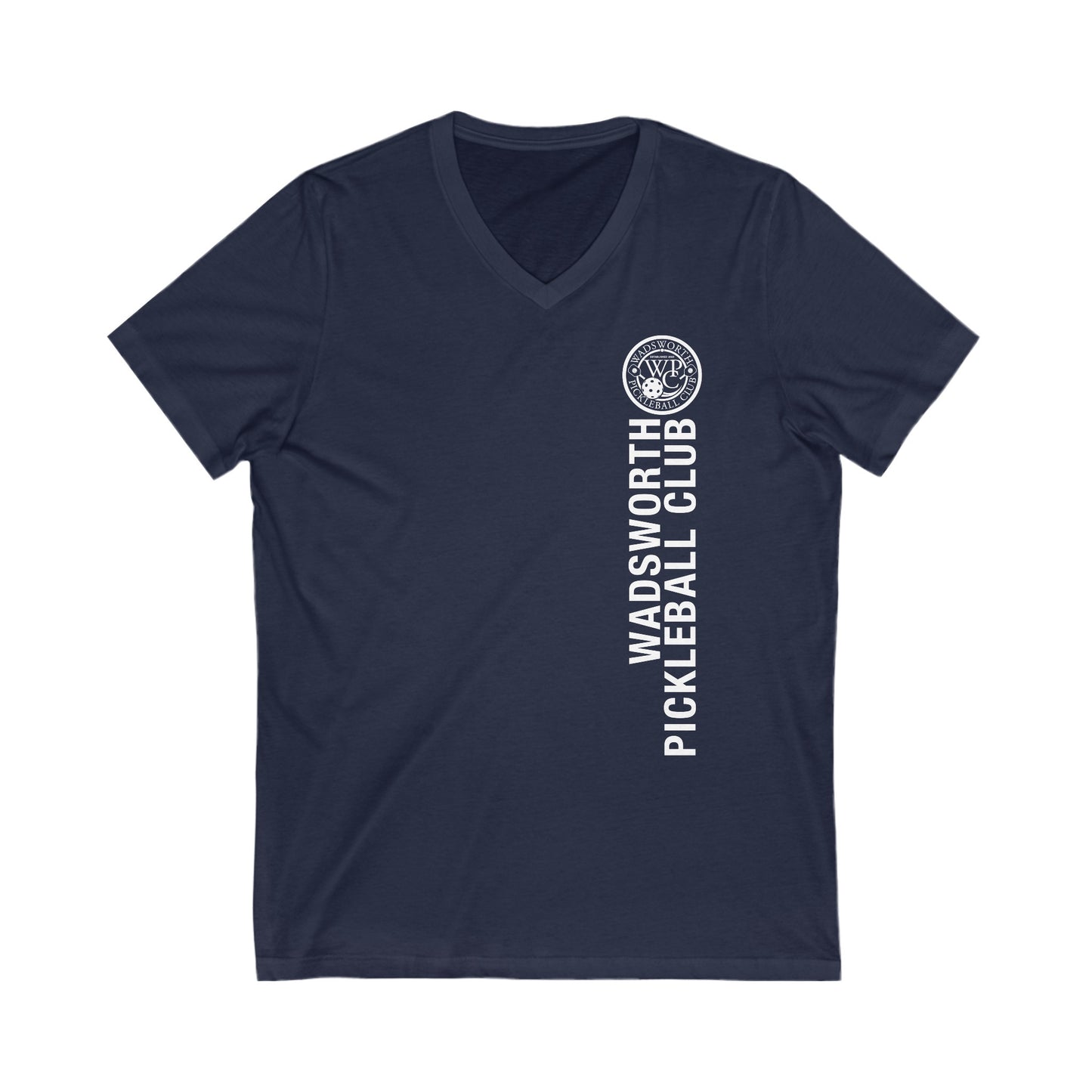 WPC WHITE-BLACK VERTICAL LOGO (FRONT & PICKLEBALL BACK) - Unisex Jersey Short Sleeve V-Neck Tee