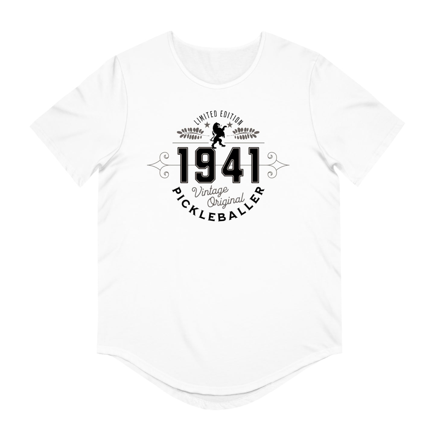 VINTAGE PICKLEBALLER 1941 (FRONT & BACK) - Men's Curved-Hem Jersey T-Shirt