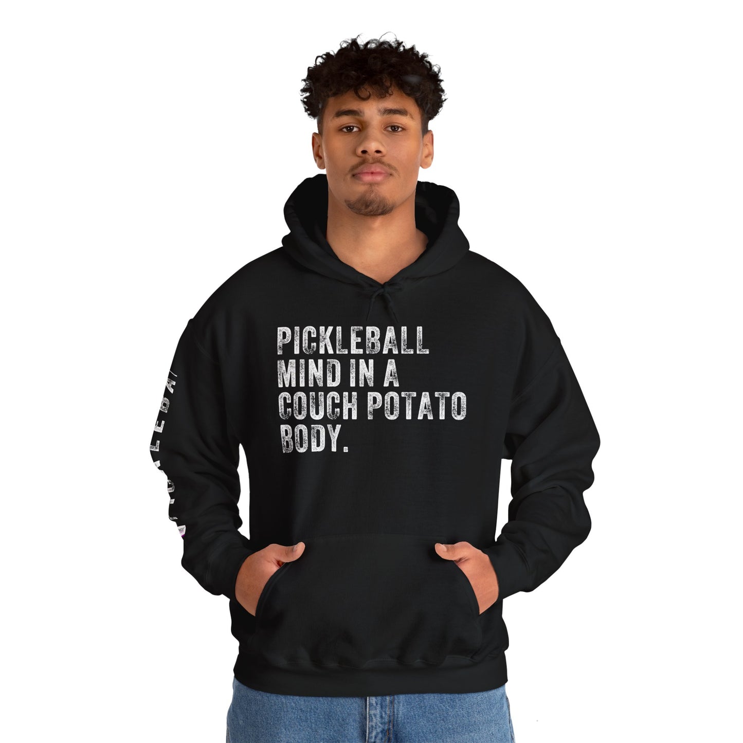 PICKLEBALL MIND IN A COUCH POTATO BODY, Unisex Heavy Blend™ Hooded Sweatshirt