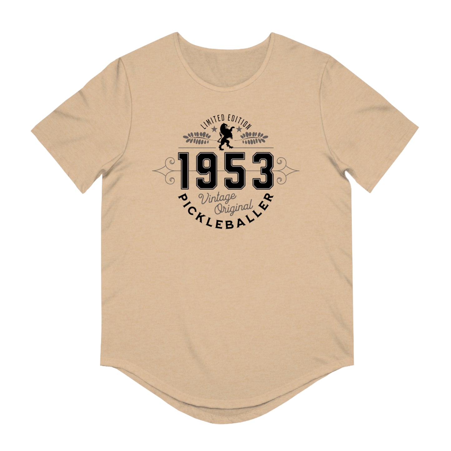 VINTAGE PICKLEBALLER 1953 (FRONT & BACK) - Men's Curved-Hem Jersey T-Shirt