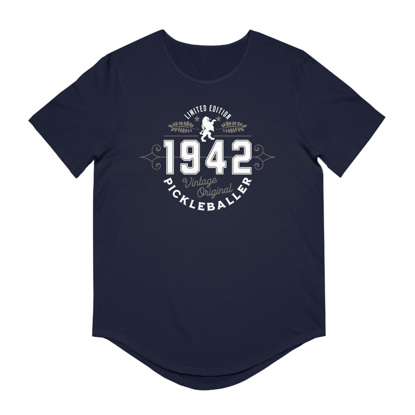 VINTAGE PICKLEBALLER 1942 (FRONT & BACK) - Men's Curved-Hem Jersey T-Shirt