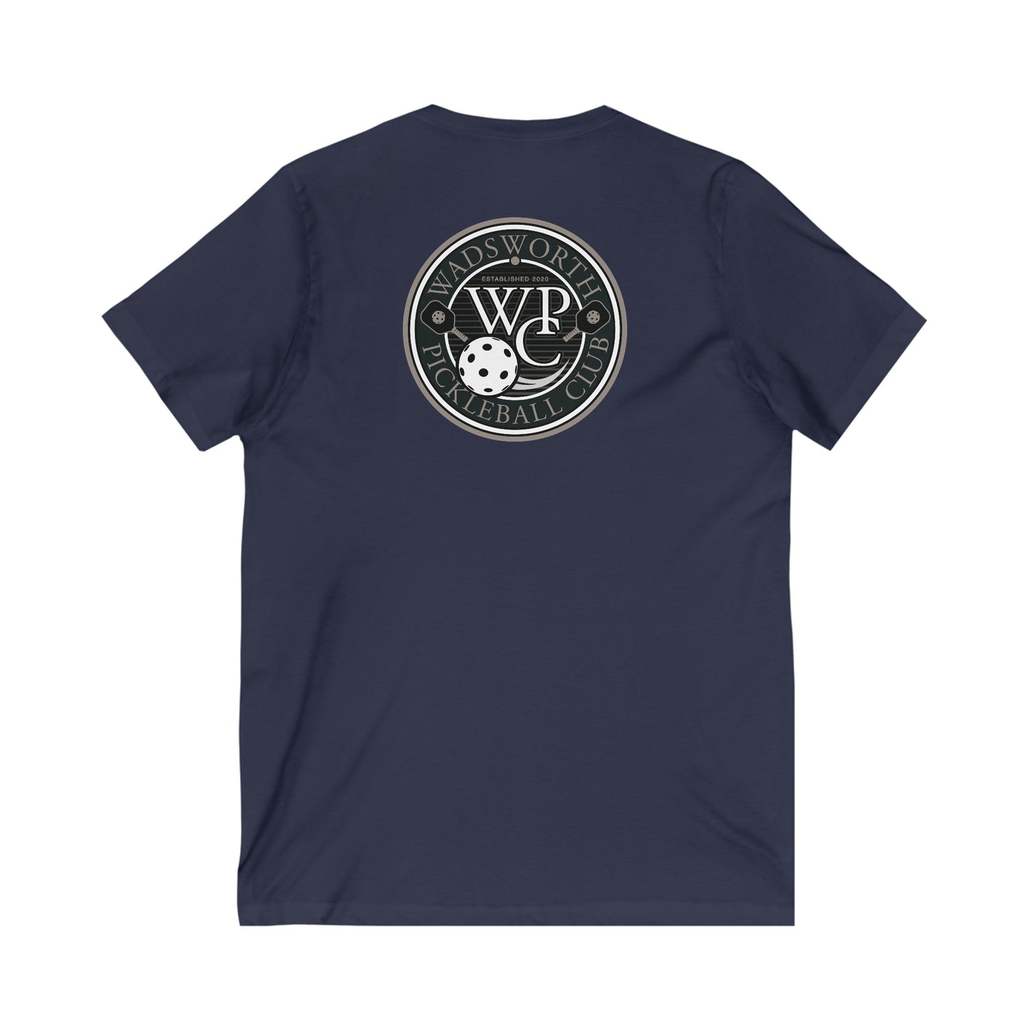 WPC GRAY VERTICAL LOGO (FRONT & LOGO BACK) - Unisex Jersey Short Sleeve V-Neck Tee