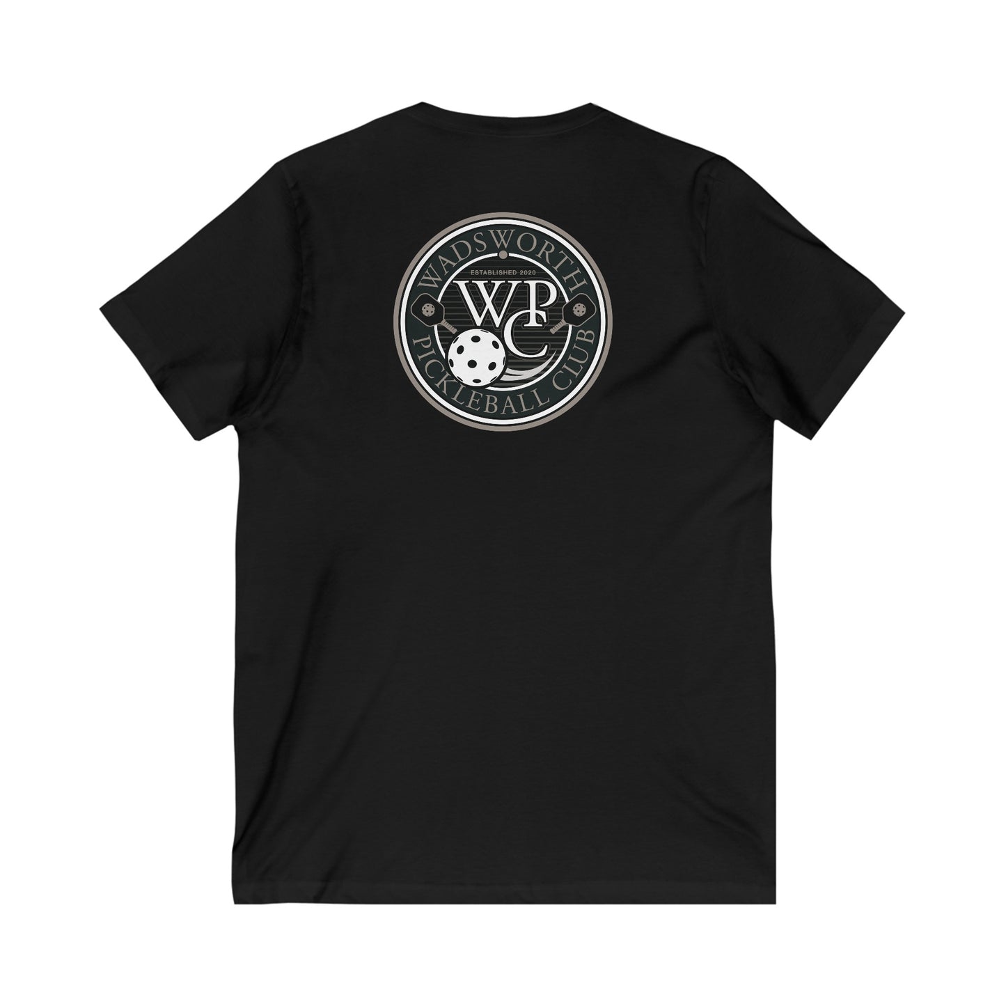 WPC GRAY VERTICAL LOGO (FRONT & LOGO BACK) - Unisex Jersey Short Sleeve V-Neck Tee