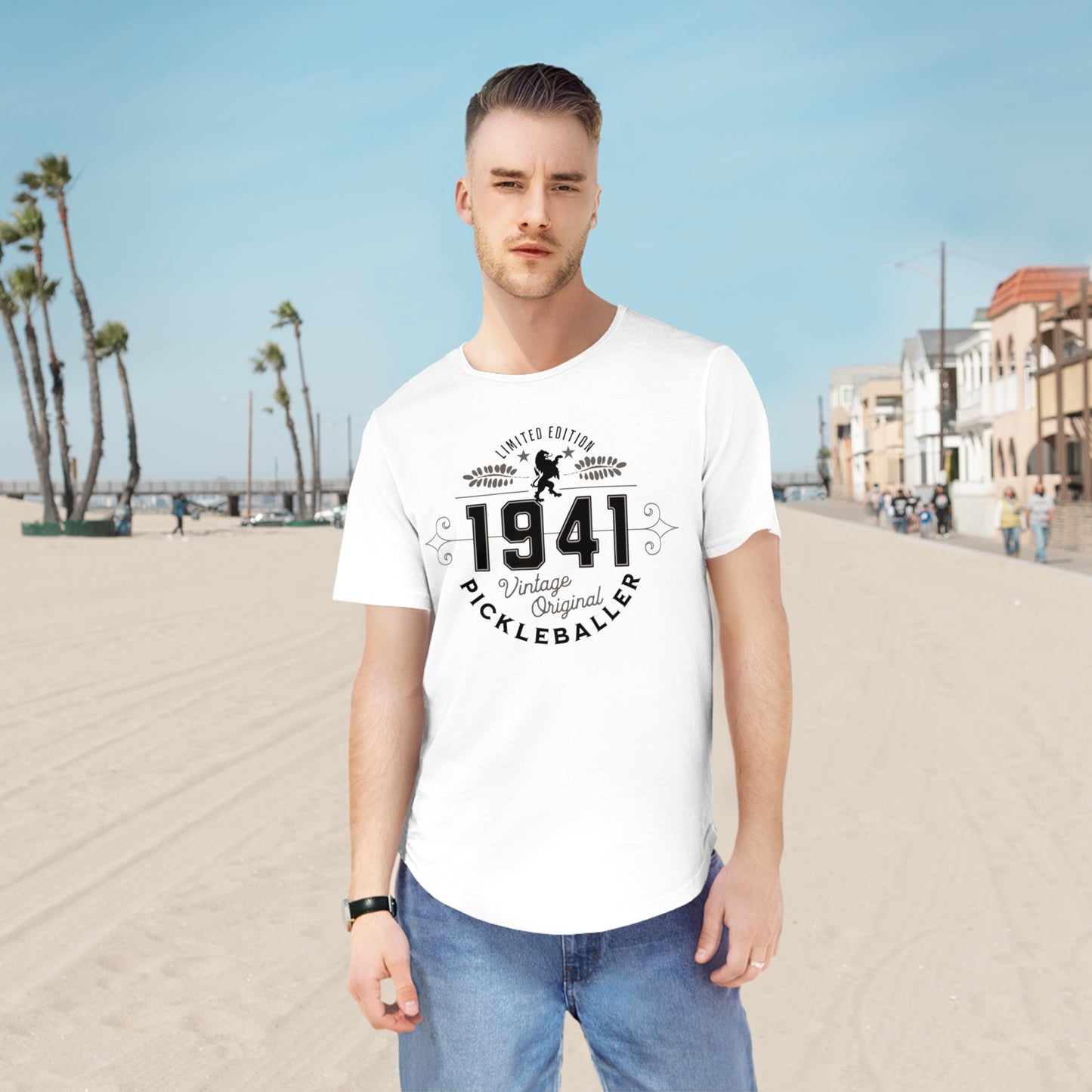 VINTAGE PICKLEBALLER 1941 (FRONT & BACK) - Men's Curved-Hem Jersey T-Shirt