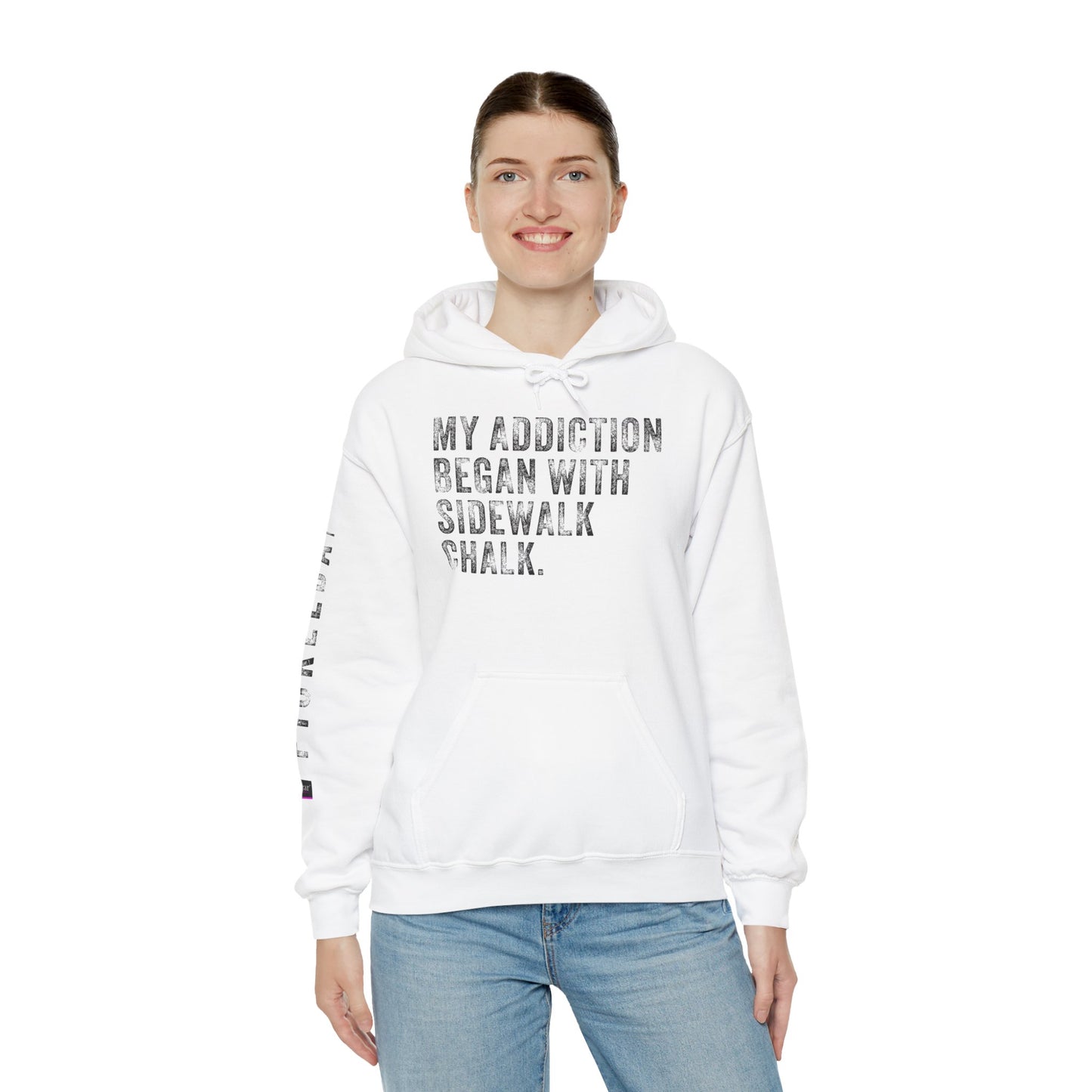 MY ADDICTION BEGAN WITH SIDEWALK CHALK, Unisex Heavy Blend™ Hooded Sweatshirt