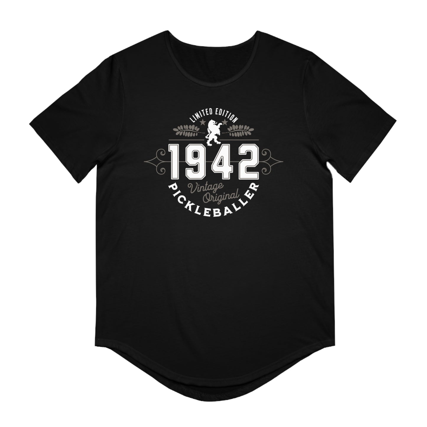 VINTAGE PICKLEBALLER 1942 (FRONT & BACK) - Men's Curved-Hem Jersey T-Shirt