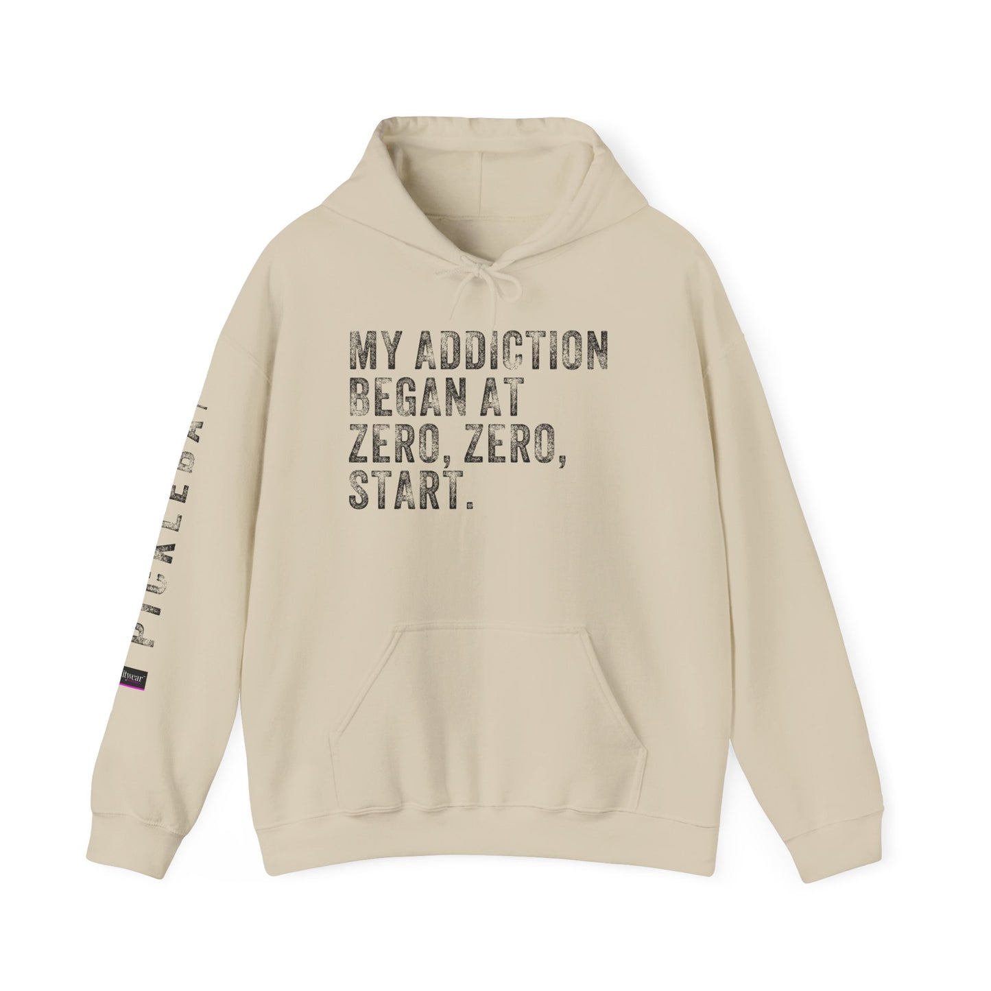 MY ADDICTION BEGAN AT ZERO. ZERO. START, Unisex Heavy Blend™ Hooded Sweatshirt