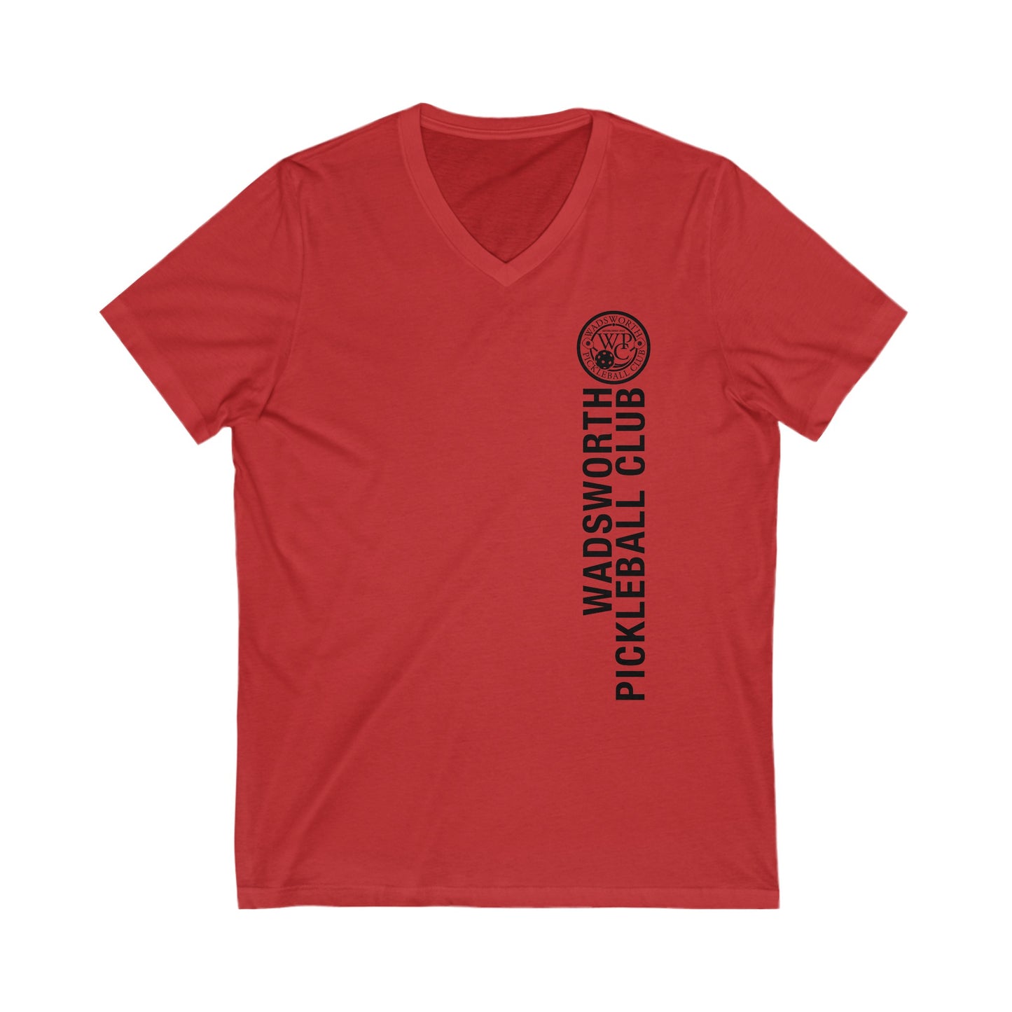 WPC WHITE-BLACK VERTICAL LOGO (FRONT & PICKLEBALL BACK) - Unisex Jersey Short Sleeve V-Neck Tee