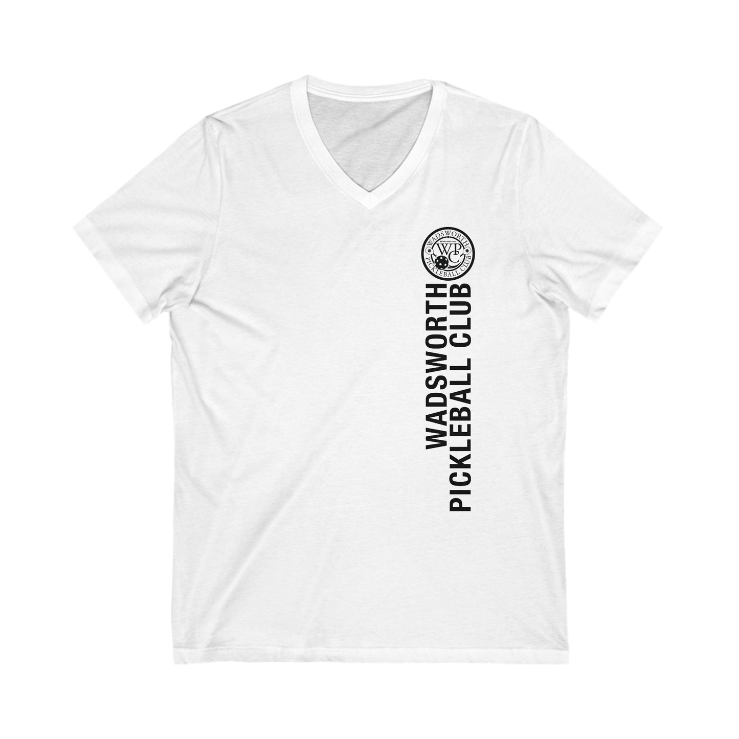 WPC WHITE-BLACK VERTICAL LOGO (FRONT & PICKLEBALL BACK) - Unisex Jersey Short Sleeve V-Neck Tee