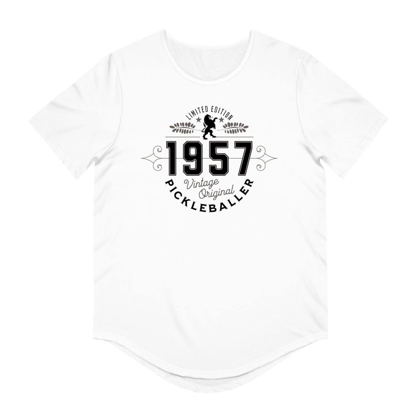 VINTAGE PICKLEBALLER 1957 (FRONT & BACK) - Men's Curved-Hem Jersey T-Shirt
