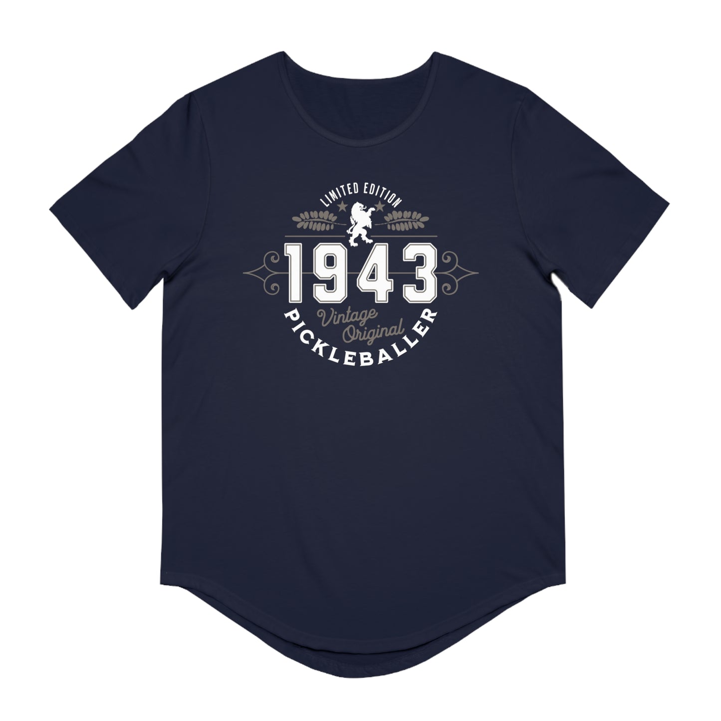 VINTAGE PICKLEBALLER 1943 (FRONT & BACK) - Men's Curved-Hem Jersey T-Shirt