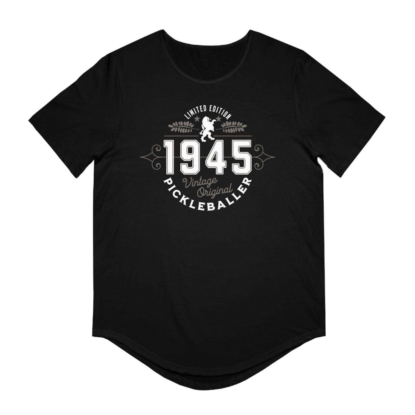 VINTAGE PICKLEBALLER 1945 (FRONT & BACK) - Men's Curved-Hem Jersey T-Shirt