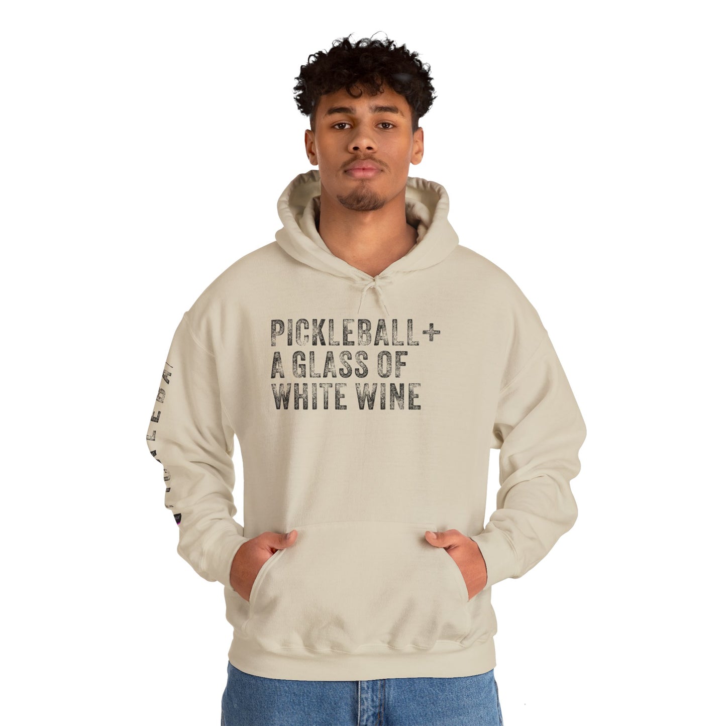 PICKLEBALL + A GLASS OF WHITE WINE, Unisex Heavy Blend™ Hooded Sweatshirt