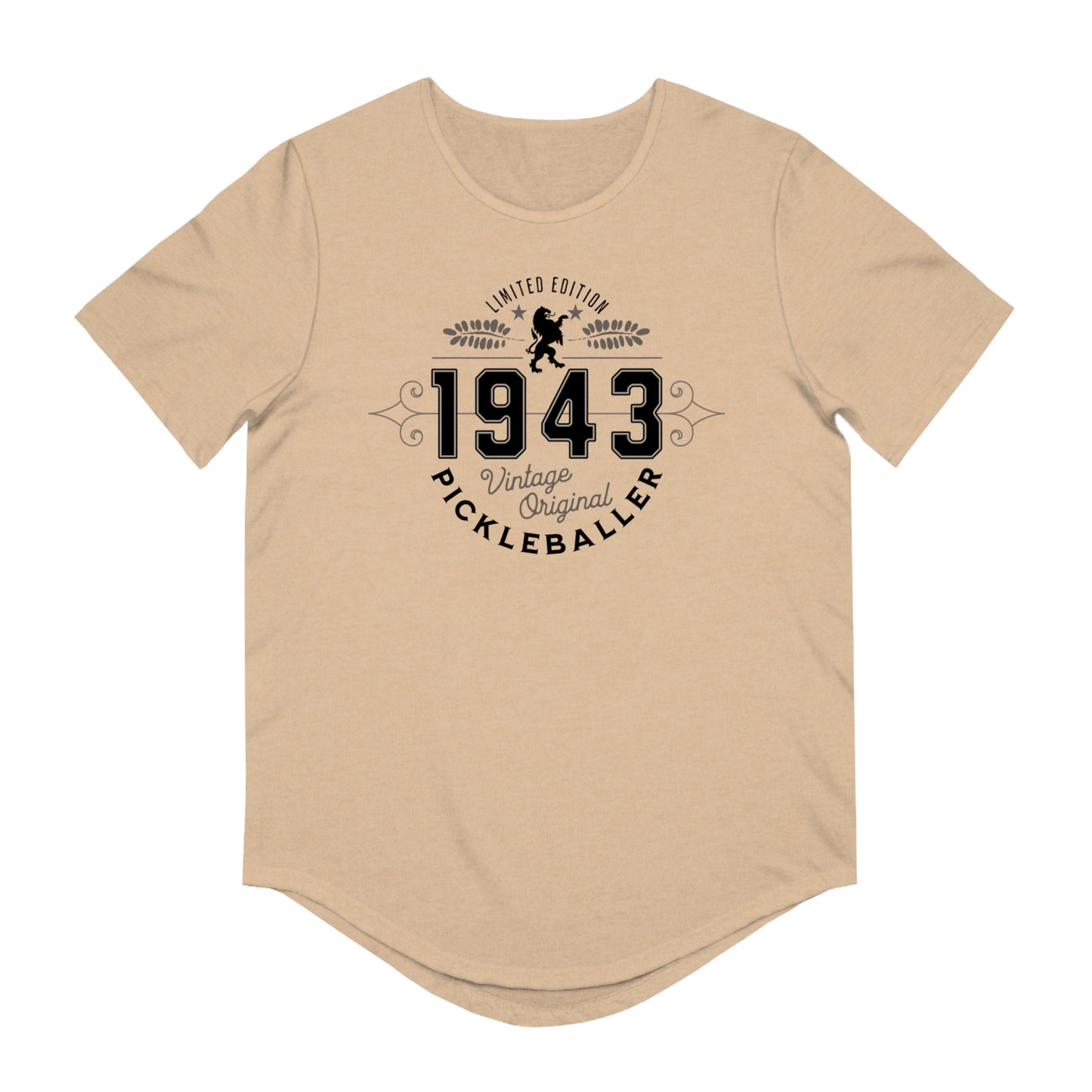 VINTAGE PICKLEBALLER 1943 (FRONT & BACK) - Men's Curved-Hem Jersey T-Shirt