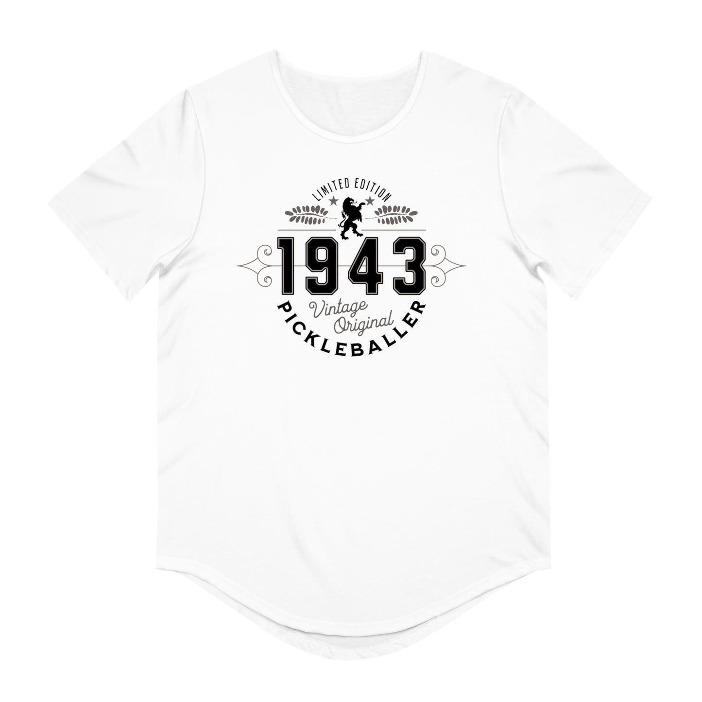 VINTAGE PICKLEBALLER 1943 (FRONT & BACK) - Men's Curved-Hem Jersey T-Shirt