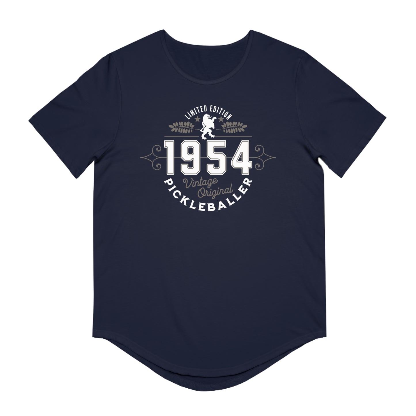 VINTAGE PICKLEBALLER 1954 (FRONT & BACK) - Men's Curved-Hem Jersey T-Shirt