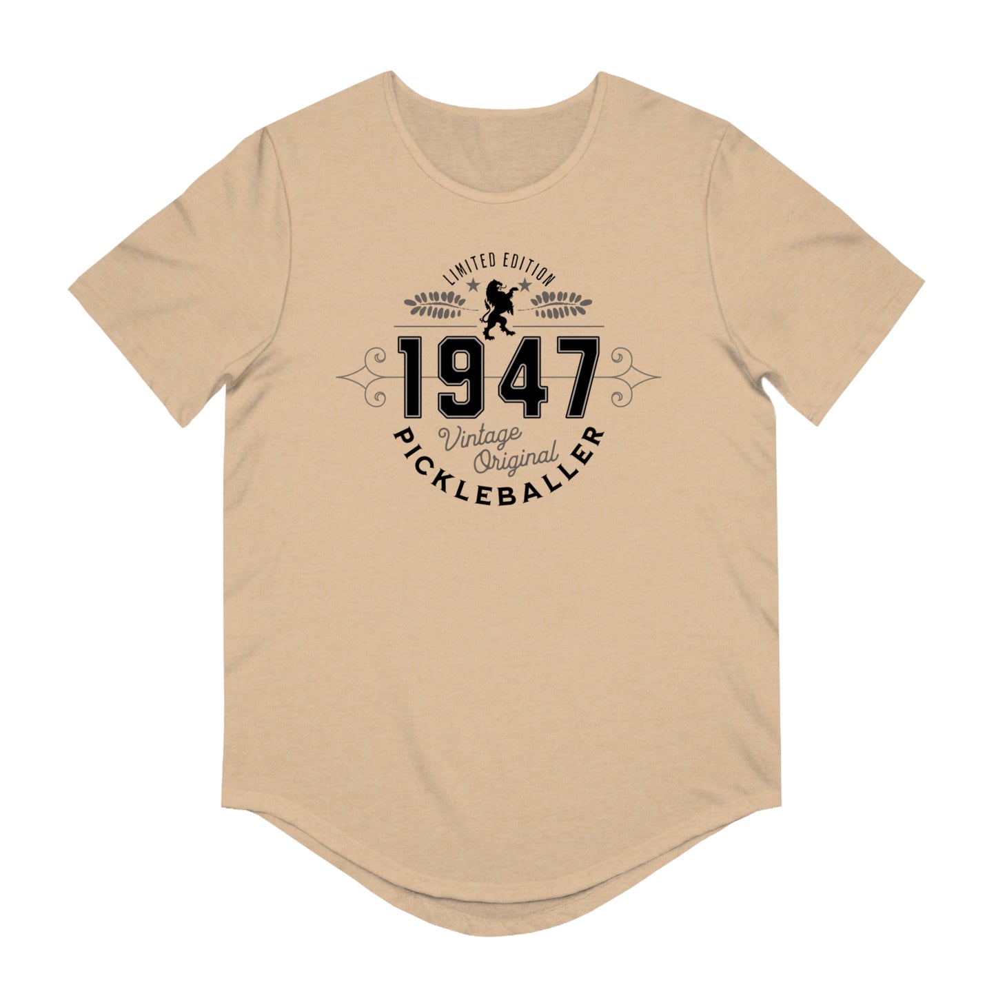 VINTAGE PICKLEBALLER 1947 (FRONT & BACK) - Men's Curved-Hem Jersey T-Shirt