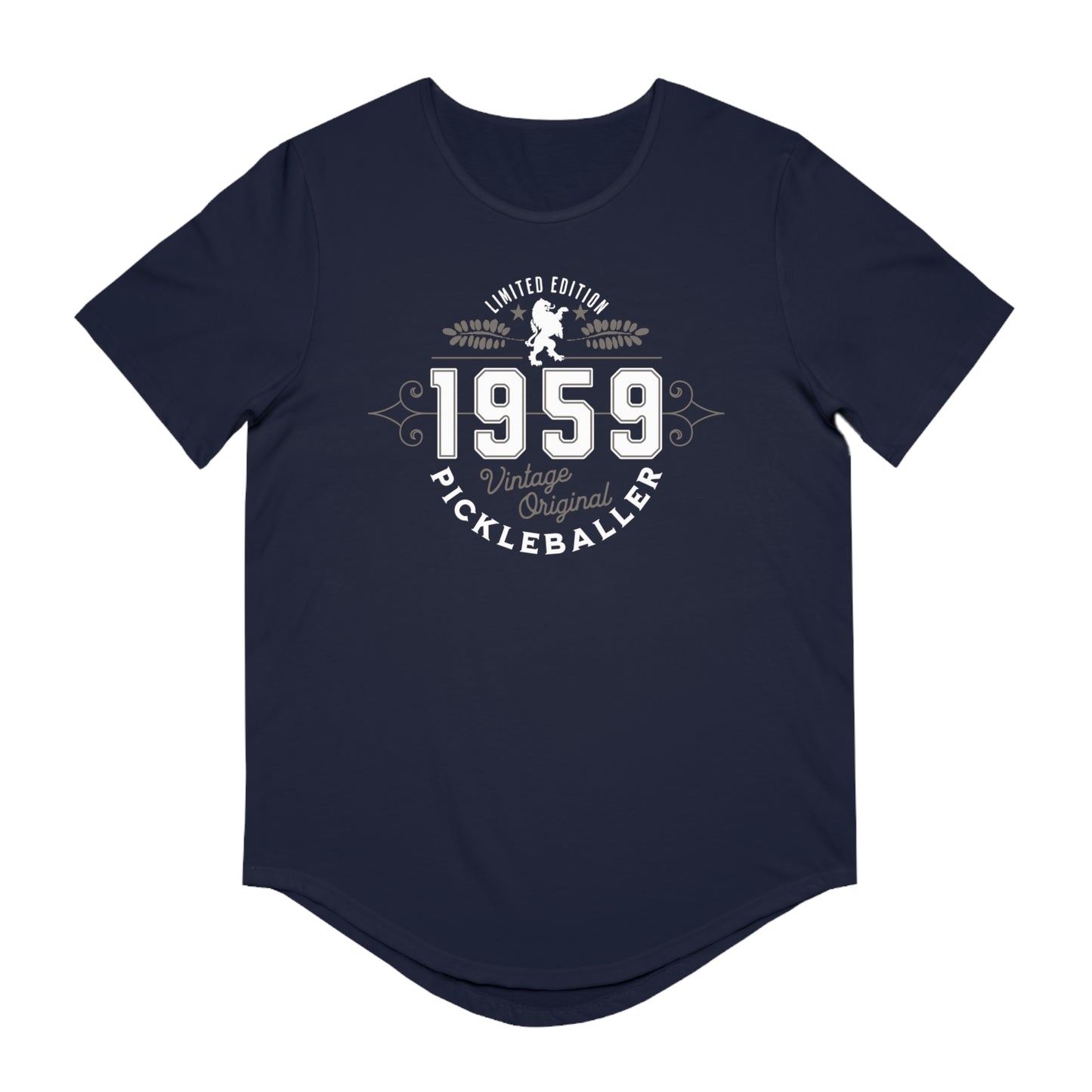 VINTAGE PICKLEBALLER 1959 (FRONT & BACK) - Men's Curved-Hem Jersey T-Shirt