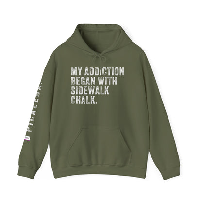 MY ADDICTION BEGAN WITH SIDEWALK CHALK, Unisex Heavy Blend™ Hooded Sweatshirt