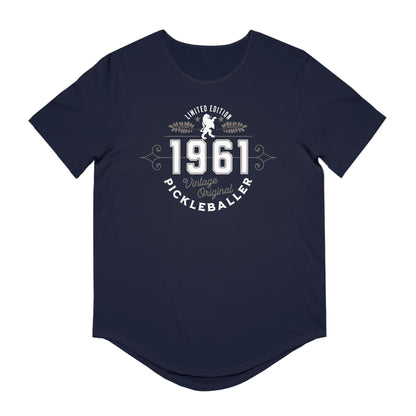 VINTAGE PICKLEBALLER 1961 (FRONT & BACK) - Men's Curved-Hem Jersey T-Shirt