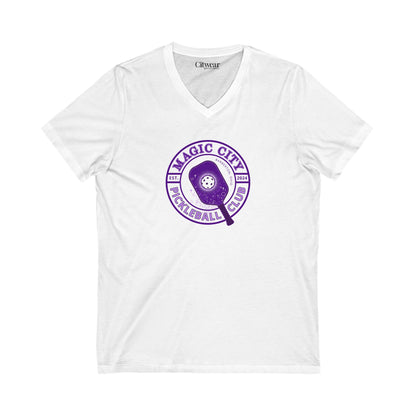 MCPC CIRCULAR LOGO (FRONT & PICKLEBALL BACK) - Unisex Jersey Short Sleeve V-Neck Tee