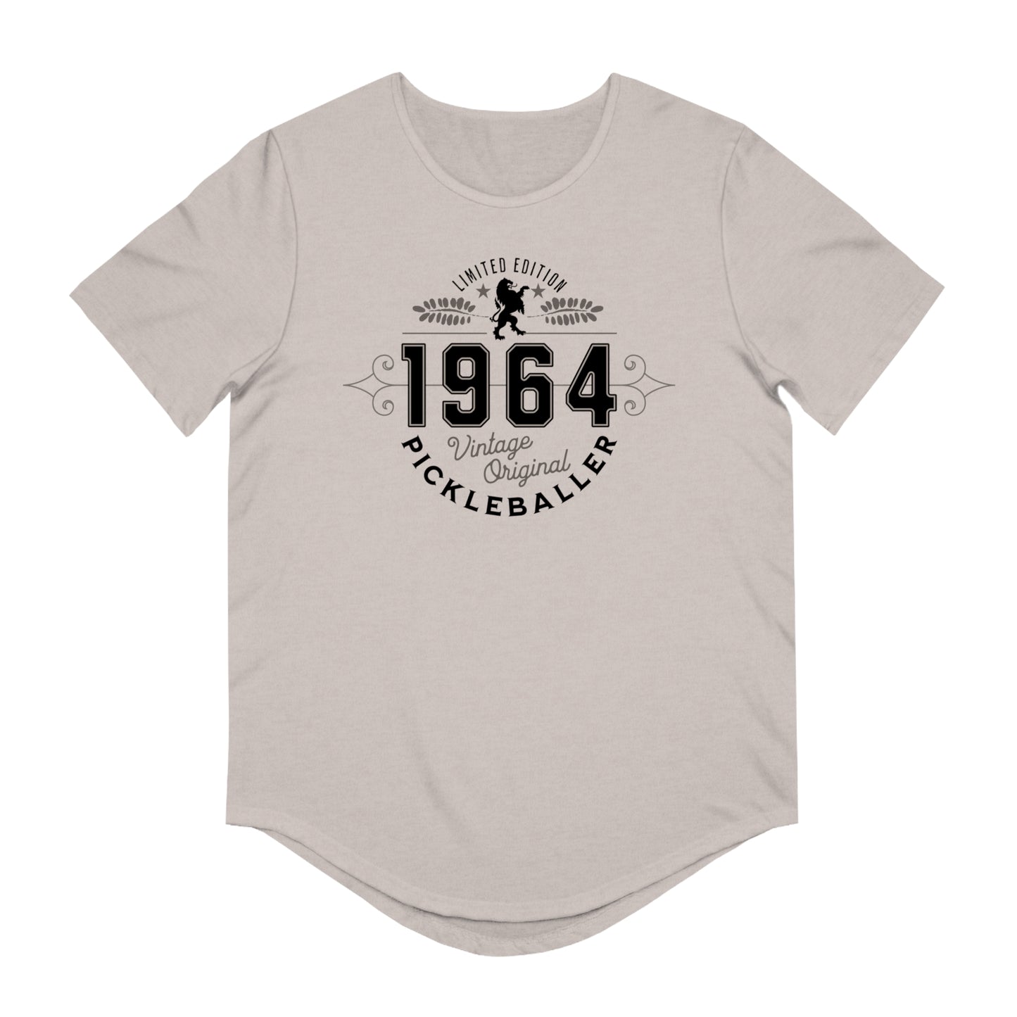 VINTAGE PICKLEBALLER 1964 (FRONT & BACK) - Men's Curved-Hem Jersey T-Shirt