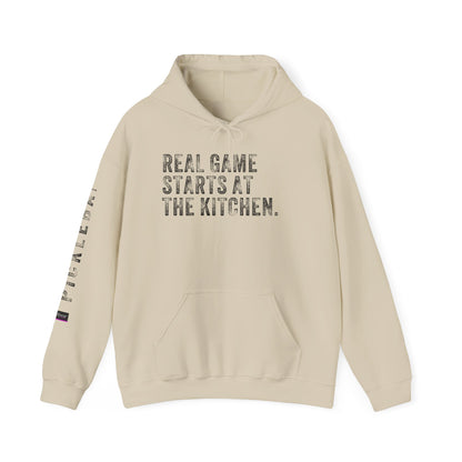 REAL GAME STARTS AT THE KITCHEN, Unisex Heavy Blend™ Hooded Sweatshirt