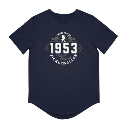 VINTAGE PICKLEBALLER 1953 (FRONT & BACK) - Men's Curved-Hem Jersey T-Shirt