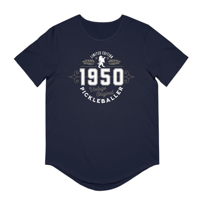 VINTAGE PICKLEBALLER 1950 (FRONT & BACK) - Men's Curved-Hem Jersey T-Shirt