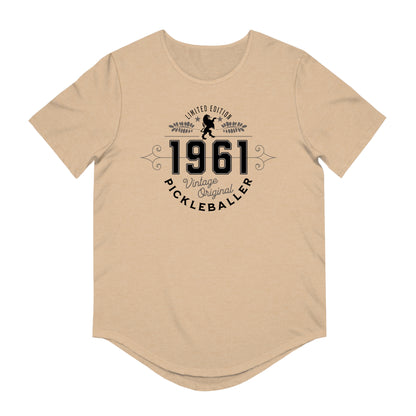 VINTAGE PICKLEBALLER 1961 (FRONT & BACK) - Men's Curved-Hem Jersey T-Shirt
