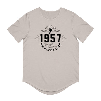 VINTAGE PICKLEBALLER 1957 (FRONT & BACK) - Men's Curved-Hem Jersey T-Shirt