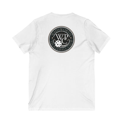 WPC GRAY VERTICAL LOGO  (FRONT &  LOGO BACK) - Unisex Jersey Short Sleeve V-Neck Tee