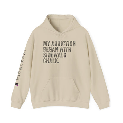MY ADDICTION BEGAN WITH SIDEWALK CHALK, Unisex Heavy Blend™ Hooded Sweatshirt