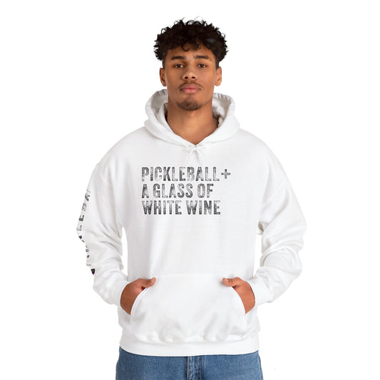 PICKLEBALL + A GLASS OF WHITE WINE, Unisex Heavy Blend™ Hooded Sweatshirt