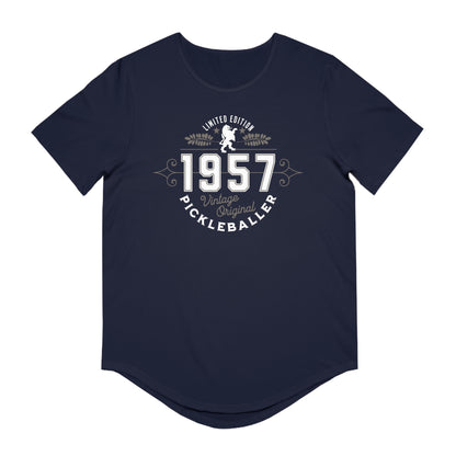 VINTAGE PICKLEBALLER 1957 (FRONT & BACK) - Men's Curved-Hem Jersey T-Shirt