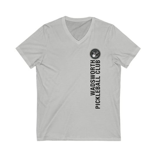 WPC GRAY VERTICAL LOGO  (FRONT & PICKLEBALL BACK) - Unisex Jersey Short Sleeve V-Neck Tee