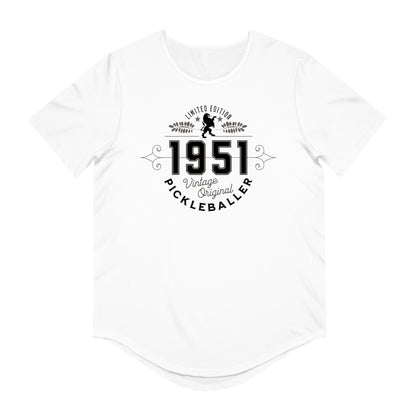 VINTAGE PICKLEBALLER 1951 (FRONT & BACK) - Men's Curved-Hem Jersey T-Shirt