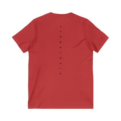 WPC WHITE-BLACK VERTICAL LOGO  (FRONT & PICKLEBALL BACK) - Unisex Jersey Short Sleeve V-Neck Tee