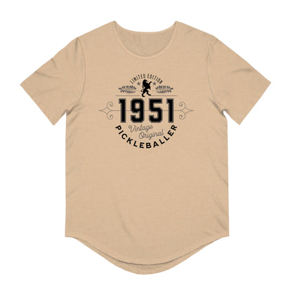 VINTAGE PICKLEBALLER 1951 (FRONT & BACK) - Men's Curved-Hem Jersey T-Shirt