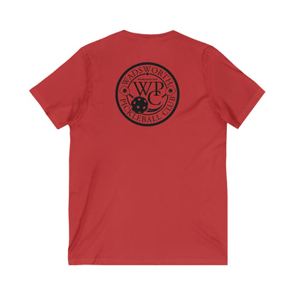 WPC WHITE-BLACK VERTICAL LOGO  (FRONT &  LOGO BACK) - Unisex Jersey Short Sleeve V-Neck Tee