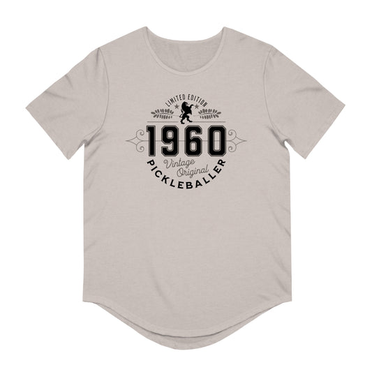 VINTAGE PICKLEBALLER 1960 (FRONT & BACK) - Men's Curved-Hem Jersey T-Shirt