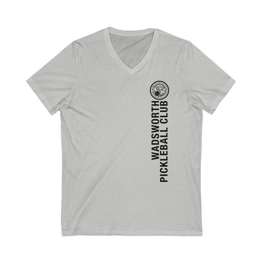 WPC WHITE-BLACK VERTICAL LOGO  (FRONT & PICKLEBALL BACK) - Unisex Jersey Short Sleeve V-Neck Tee