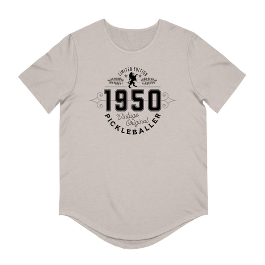 VINTAGE PICKLEBALLER 1950 (FRONT & BACK) - Men's Curved-Hem Jersey T-Shirt